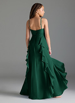 Azazie Peyton Junior Emerald A-Line V-Neck Cascading Ruffles Chiffon Dress image2