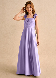 Azazie Rosita Girls Formal vestidos de niña de las flores Vestido de Lila de Satin Mate de Corte en A con Plisado image6