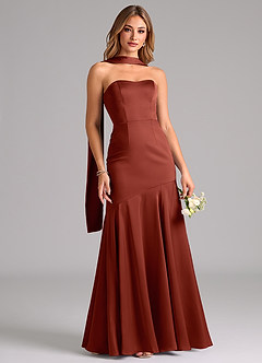 Azazie Shiloh Bridesmaid Dresses Terracotta Mermaid Strapless Stretch Satin Convertible Dress image5