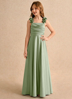 Azazie Rosita vestidos de niña de las flores Vestido de Salvia Polvorienta de Satén Elástico de Corte en A con Plisado image4