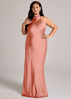 Azazie Velli Abiti da Damigella Abito Sirena in Raso Elasticizzato Collo Alto Corallo image10
