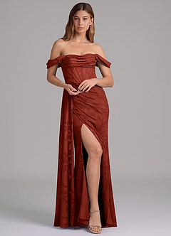 Azazie Amyra Vestidos de damas de honor Vestido de Terracota de Devorado Floral de Corte Sirena Convertible con Vestidos sin tirantes image1