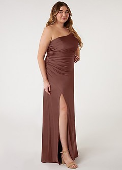 Azazie Eren Robes de demoiselle d'honneur Robe Sirène en Satin extensible Ue épaule Expresso image8