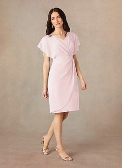 Azazie Julia Mother of the Bride Dresses Blushing Pink Sheath V-Neck Pleated Chiffon Dress image2