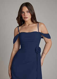 Azazie Ezria Bridesmaid Dresses Dark Navy A-Line Off the Shoulder Chiffon Dress image3