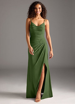 Azazie Deandra Bridesmaid Dresses Olive Mermaid Pleated Chiffon Dress image5