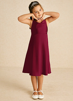 Azazie Zuzu Flower Girl Dresses Burgundy A-Line Spaghetti Strap Stretch Satin Dress image1