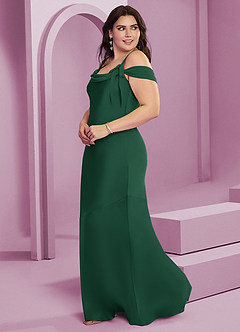 Barbie ♥ Azazie Abiti da Damigella Abito Tubino in Raso Elasticizzato Plissettato Verde Scuro image4