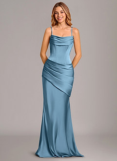 Azazie Pelagia Brautjungfernkleider Wandelbar Meerjungfrau-Linie Korsett Stretch-Satin Kleid Stahlblau image6