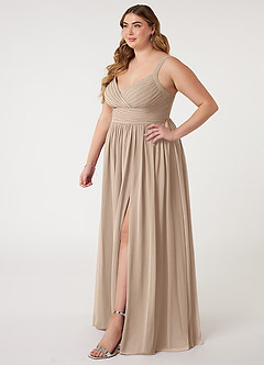 Azazie Chanel Bridesmaid Dresses Taupe A-Line Pleated Chiffon Dress image10