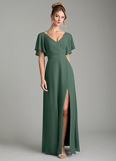 Azazie Ambrosia Bridesmaid Dresses Sea Moss A-Line Pleated Chiffon Dress image1