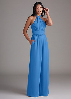 Azazie Lamara Robes de demoiselle d'honneur Combinaison Convertible en Mousseline de soie Épaule décolletée Geai Bleu image12