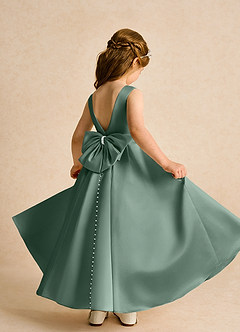 Azazie Cherry Flower Girl Dresses Eucalyptus Eucalyptus Ball-Gown Pleated Matte Satin Dress image4