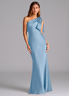 Azazie Yuanna Bridesmaid Dresses Powder Blue Mermaid One Shoulder Stretch Satin Dress image1