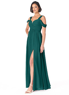 Azazie Lianne Bridesmaid Dresses Peacock A-Line Off the Shoulder Chiffon Dress image3