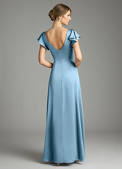 Azazie Omari Bridesmaid Dresses Steel Blue A-Line Stretch Satin Dress image2