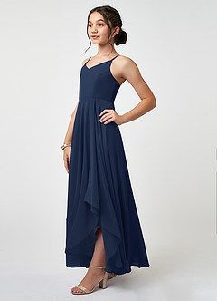 Azazie Collette Junior A-Linie Gestreift Chiffon Kleid Dunkelmarine image3