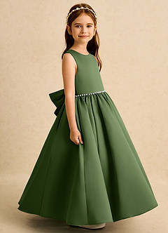 Azazie Daisies Flower Girl Dresses Olive Ball-Gown Bow Matte Satin Dress image6