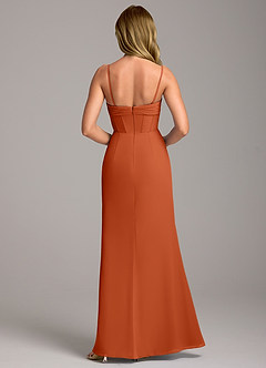 Azazie Chantel Jurken voor bruidsmeisjes Converteerbaar Jurk van Chiffon met Kolom Strapless Verbrande Sinaasappel image6
