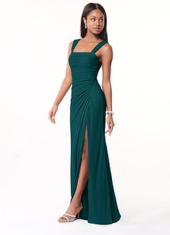 Azazie Jesaphine Bridesmaid Dresses Peacock Sheath Ruched Mesh Dress image4