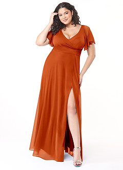 Azazie Induh Bridesmaid Dresses Paprika A-Line Flutter V-neck Mesh Dress image7