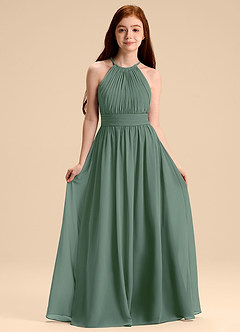 Azazie Malone Junior Abito A-Line in Chiffon Plissettato Eucalipto image1