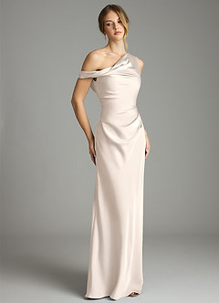 Azazie Emerson Bridesmaid Dresses White Alabaster Mermaid Off the Shoulder Stretch Satin Dress image11