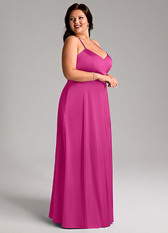 Azazie Mei Bridesmaid Dresses Fuchsia A-Line V-Neck Stretch Satin Dress image9