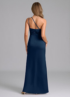 Azazie Eren Bridesmaid Dresses Dark Navy Mermaid One Shoulder Stretch Satin Dress image2
