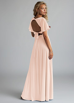 Azazie Induh Bridesmaid Dresses Blushing Pink A-Line Flutter V-neck Mesh Dress image4