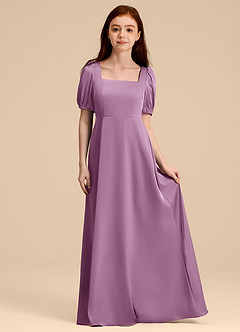 Azazie Briar Junior Abito A-Line in Raso Elasticizzato Fiocco Glicine image3