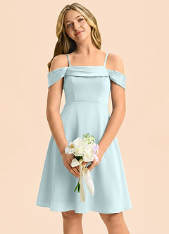 Azazie Anselie Junior Robe Trapèze en Satin extensible Épaules dénudées Verre De Mer image3