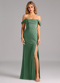 Azazie Saige Bridesmaid Dresses Eucalyptus Sheath Off the Shoulder Velvet Convertible Dress image1