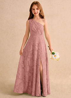 Azazie Pudles Girls Formal Robe Demoiselle D'honneur Fillette Robe Trapèze en Blumen-Burnout Asymétrique Rosette image1