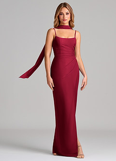 Azazie Calandra Bridesmaid Dresses Burgundy Sheath Pleated Chiffon Dress image3