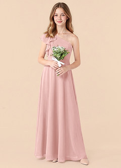 Azazie Arabella Junior Vestido de Rosa Empolvado de Gasa de Corte en A con Volante image5