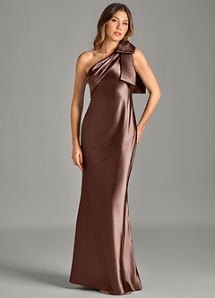Azazie Yuanna Bridesmaid Dresses Espresso Mermaid One Shoulder Metallic Satin Dress image4