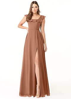 Azazie Jinny Bridesmaid Dresses Bronzer A-Line Square Neckline Ruched Chiffon Dress image1