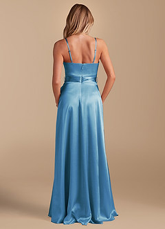 Azazie Sophia Final Sale Steel Blue A-Line with Pockets Metallic Satin Dress image8