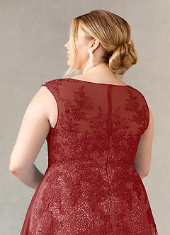 Azazie Flynn Mother of the Bride Dresses Rust A-Line Boatneck Lace Tulle Dress image11