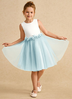 Azazie Louisa Flower Girl Dresses Ivory Sea Glass A-Line Sleeveless Tulle Dress image4