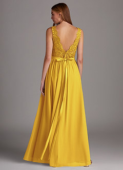 Azazie Elly Bridesmaid Dresses Marigold A-Line Lace Scoop Neck Chiffon Dress image2