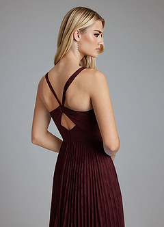 Azazie Mirella Final Sale Cabernet A-Line Pleated Floral Burnout Dress image2