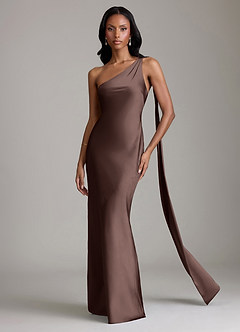 Azazie Galinda Suknie dla druhen Syrena Jedno ramię Satyna elastyczna Do ziemi Sukienka image4