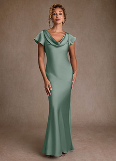 Azazie Shelby 신부의 어머니 드레스 인어 주름진 스트레치 새틴 플로어 길이 드레스 image4