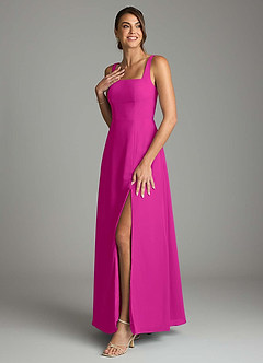 Azazie Debra 신부 들러리 드레스 A라인 포켓이 있는 쉬폰 바닥 길이 드레스 image5