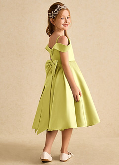Azazie Favia Blumenmädchenkleider A-Linie Schulterfrei Matte Satin Kleid Zitronensorbet image3