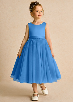 Azazie Pear Abiti da Ragazza di Fiori Abito Principessa in Tulle Fiocco Blue Jay image4