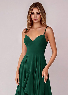 Azazie Zaina Bridesmaid Dresses Emerald A-Line Chiffon Dress image2