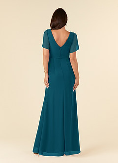 Azazie Marianne Mother of the Bride Dresses Ink Blue Sheath V-Neck Pleated Chiffon Dress image2